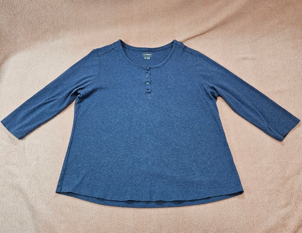 L.L. Bean Women's Henley Shirt Size XL Reg Blue Long Sleeve